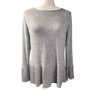 ELLE Gray Marled Knit Peplum Flared Sleeve Sweater Top‎ Tunic Womens M
